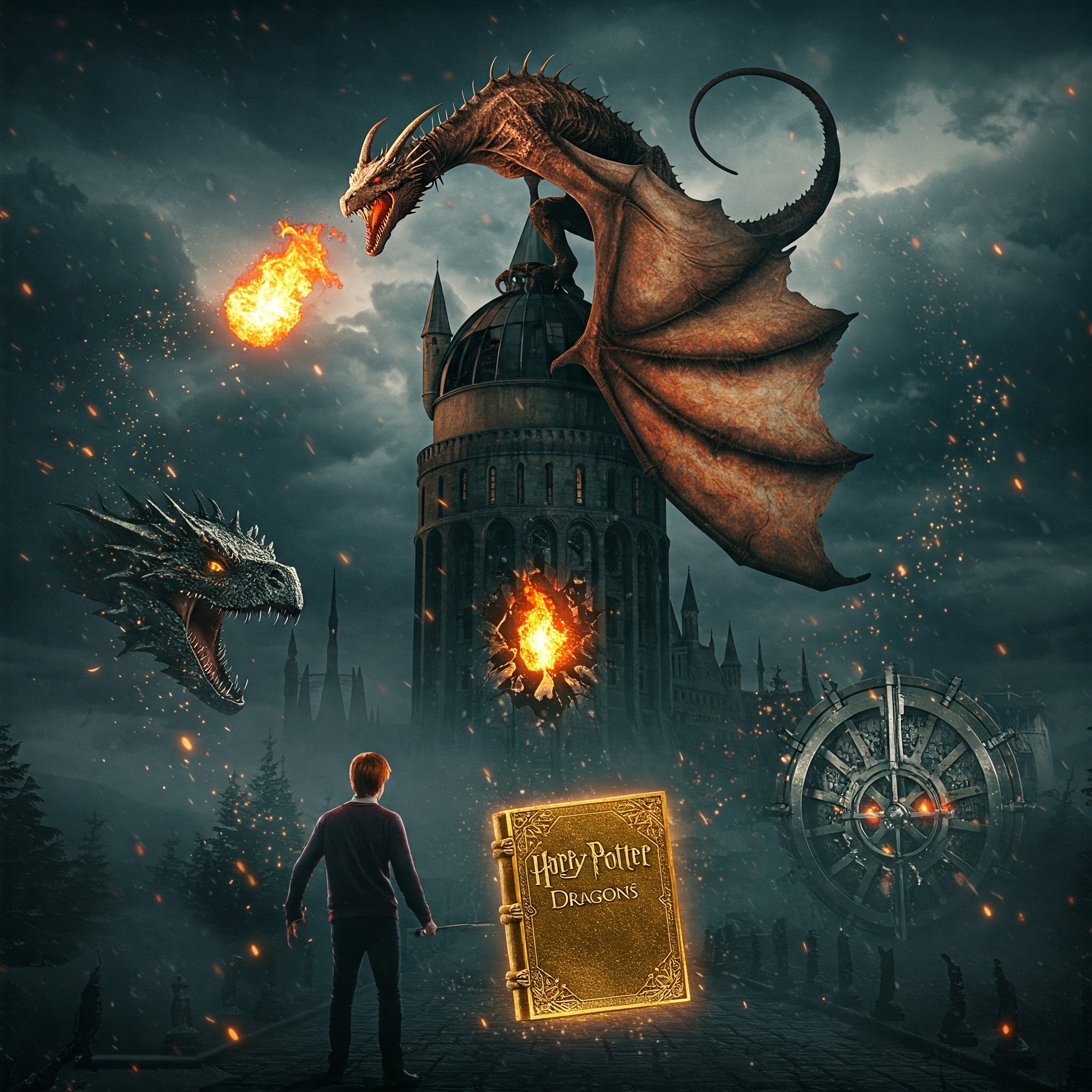 Harry Potter dragons with Horntail, Charlie, and Gringotts in book secrets.