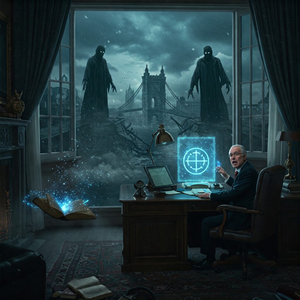 Harry Potter Muggle Minister fears Dementors in book secrets scene.