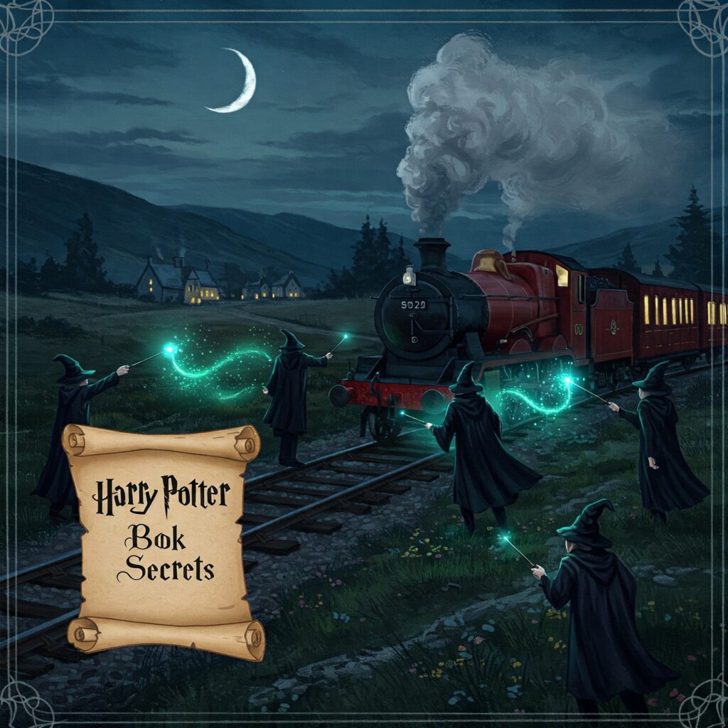 Hogwarts Express heist in book secrets origins scene.