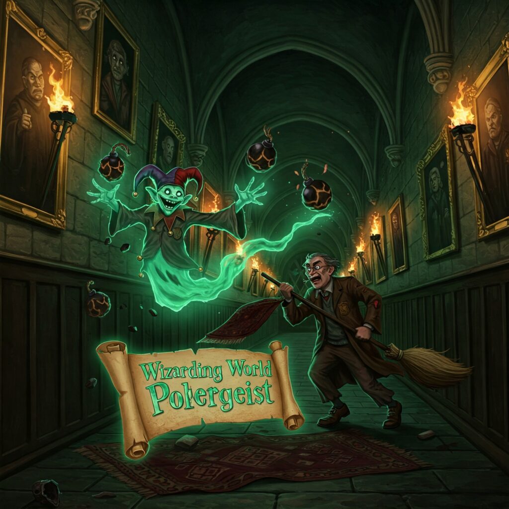 Peeves the Poltergeist in book secrets Filch chase scene.