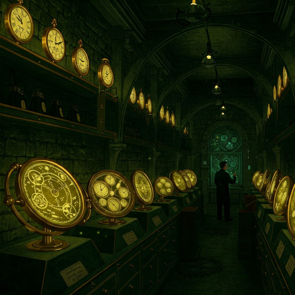 Wizarding World Time-Turner in Ministry vault for magical time travel and Harry Potter book secrets.