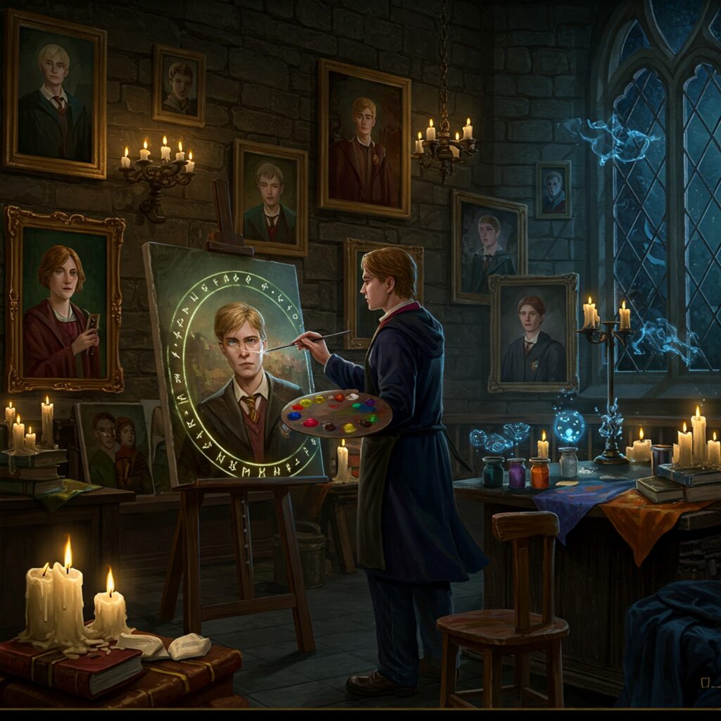 Hogwarts Portraits creation with talking paintings magical art Hogwarts mysteries.