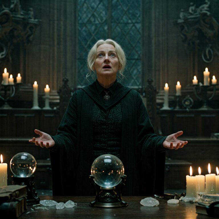 Harry Potter Prophecy with Trelawney in divination magic Harry Potter book secrets.
