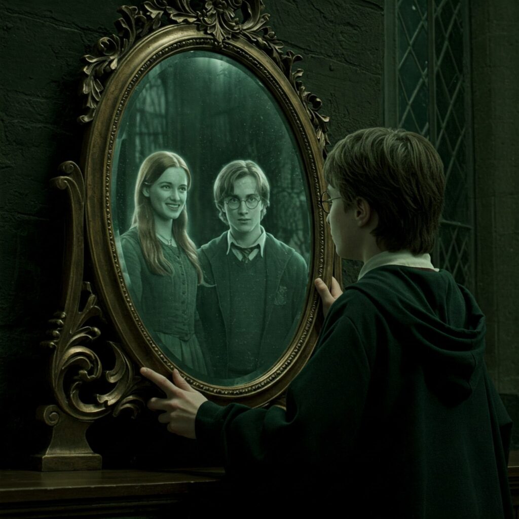 Harry Potter Mirror of Erised Harry reflection magical artifacts heartbreaking magic book secrets.