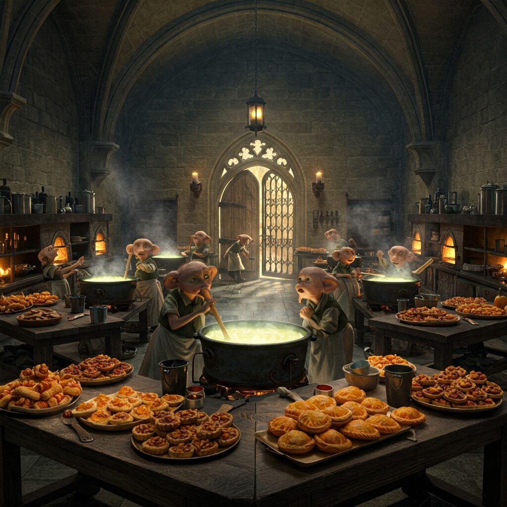 Hogwarts Kitchens wizarding world feasts magical cooking Harry Potter book secrets.