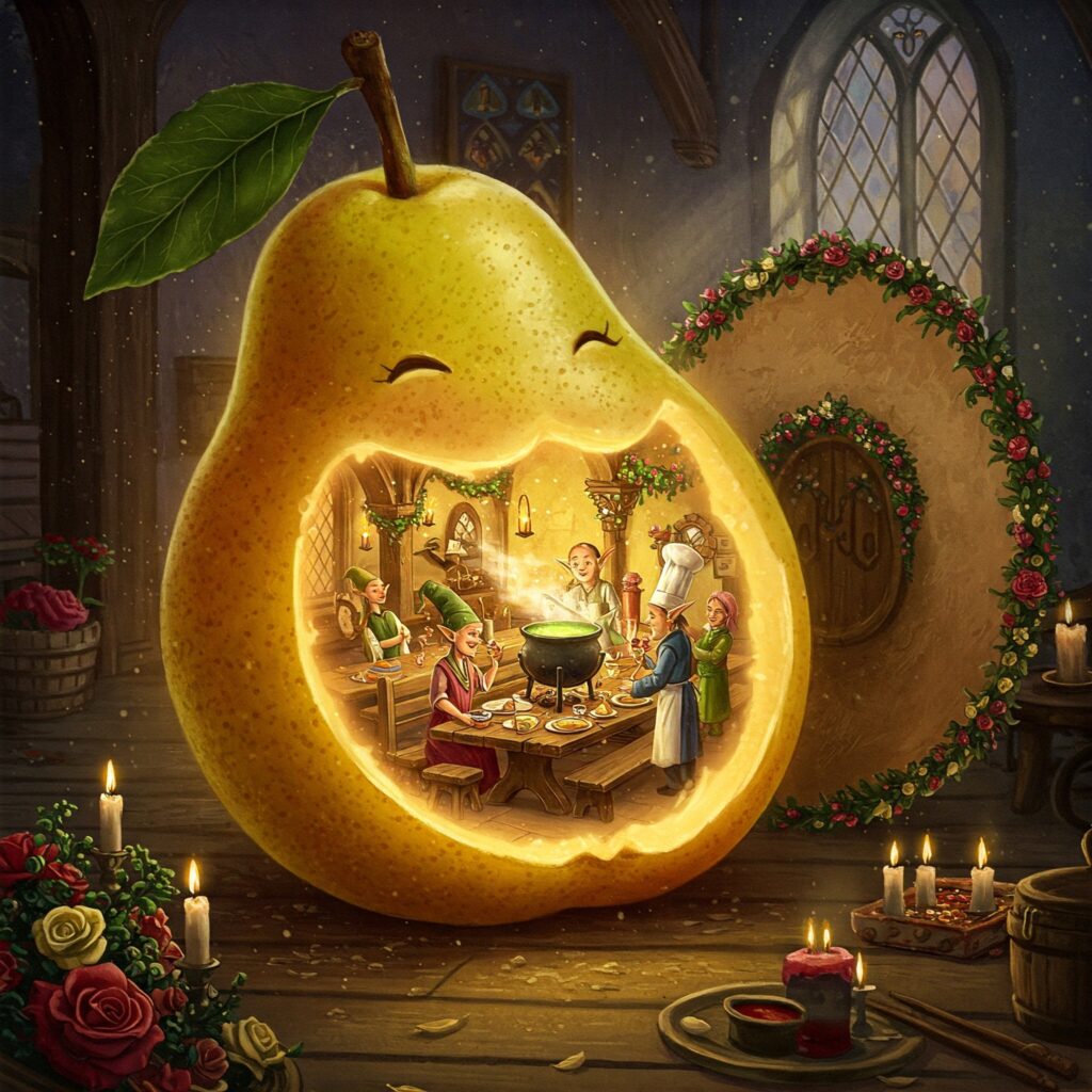 Hogwarts Kitchens pear portrait magical cooking wizarding world feasts Harry Potter book secrets.