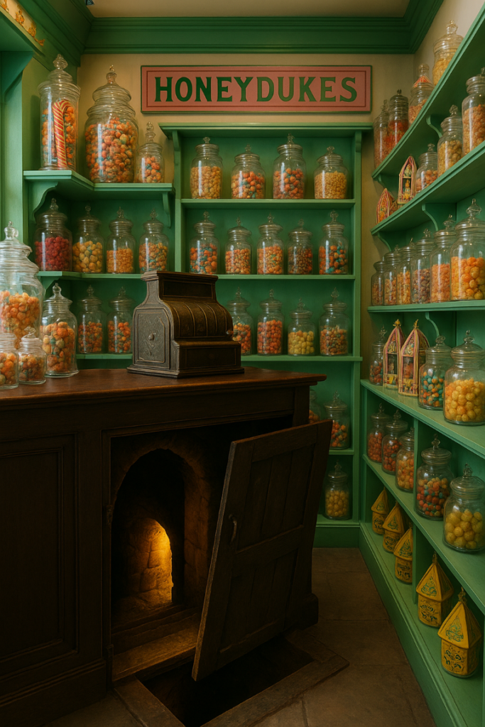 Secret passage from Hogwarts to Hogsmeade with students sneaking through