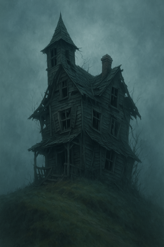 The Shrieking Shack in snow under moonlight