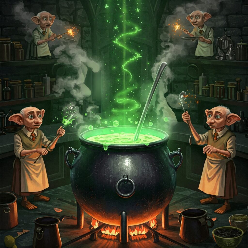 Hogwarts Kitchens magical cooking cauldron wizarding world feasts Harry Potter book secrets.