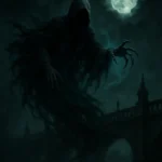 Dementor in the wizarding world floating over a haunted bridge in eerie moonlight