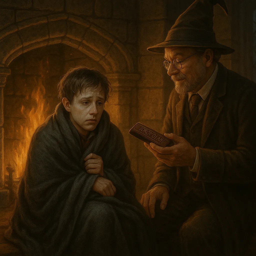 Wizard in the wizarding world recovering from Dementor attack with chocolate
