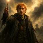 Ron Weasley standing heroically in battle, showcasing the true hero of the Golden Trio