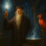 Dumbledore’s items including the Deluminator, Pensieve, and Phoenix in his Hogwarts office