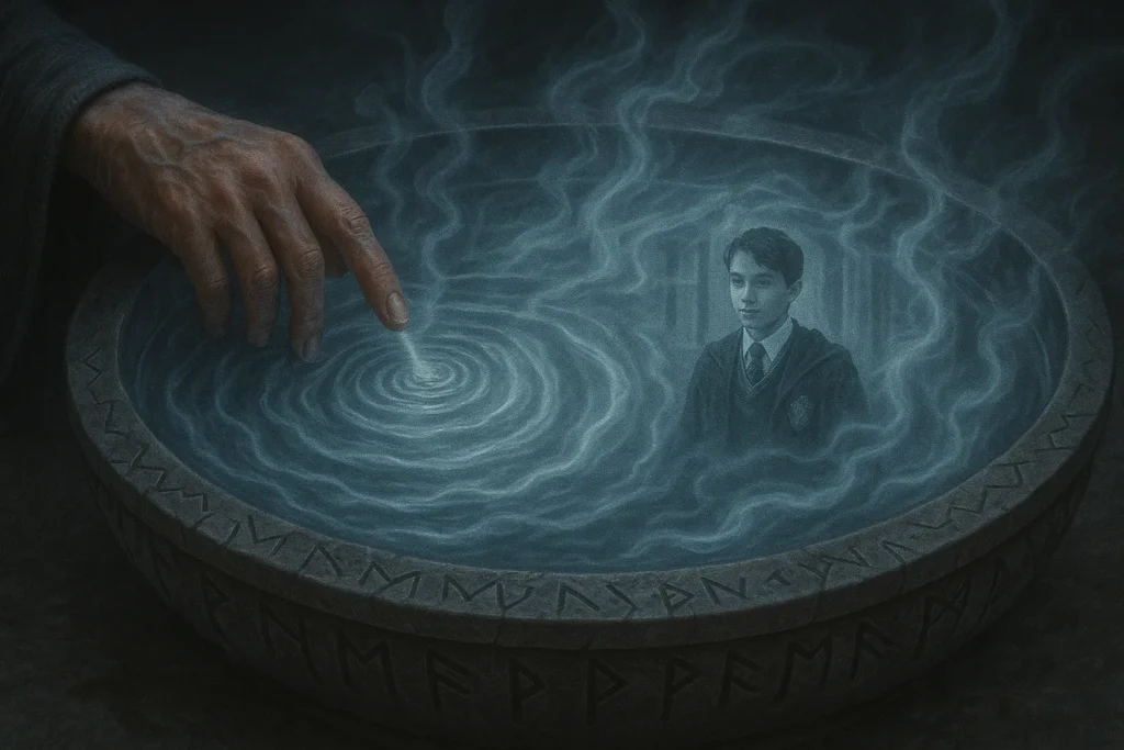 Dumbledore’s item Pensieve revealing swirling magical memories