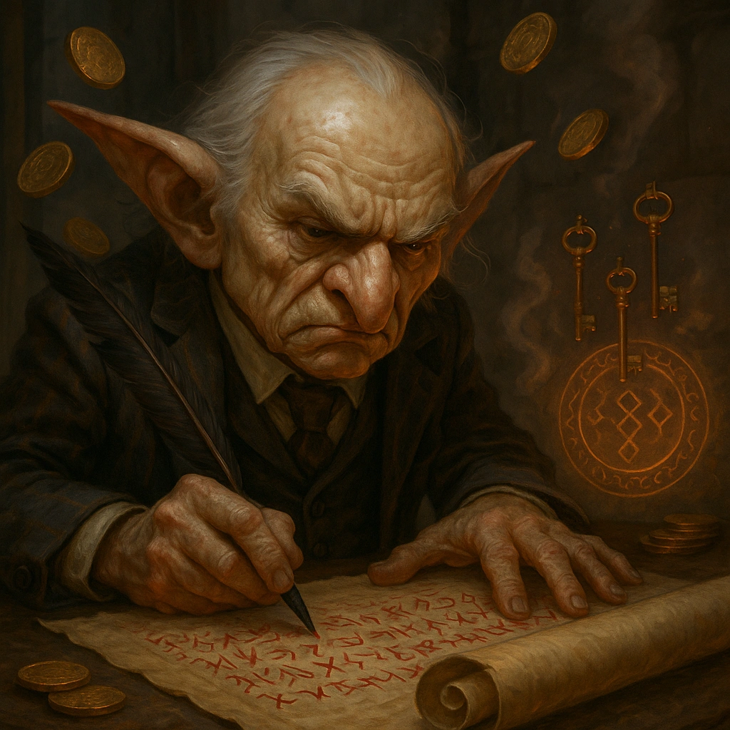 Goblin writing Gobbledegook in magical Harry Potter language