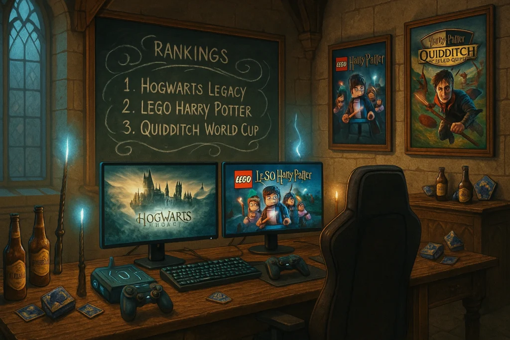 Best ranked Harry Potter video games displayed in Hogwarts-style gaming room
