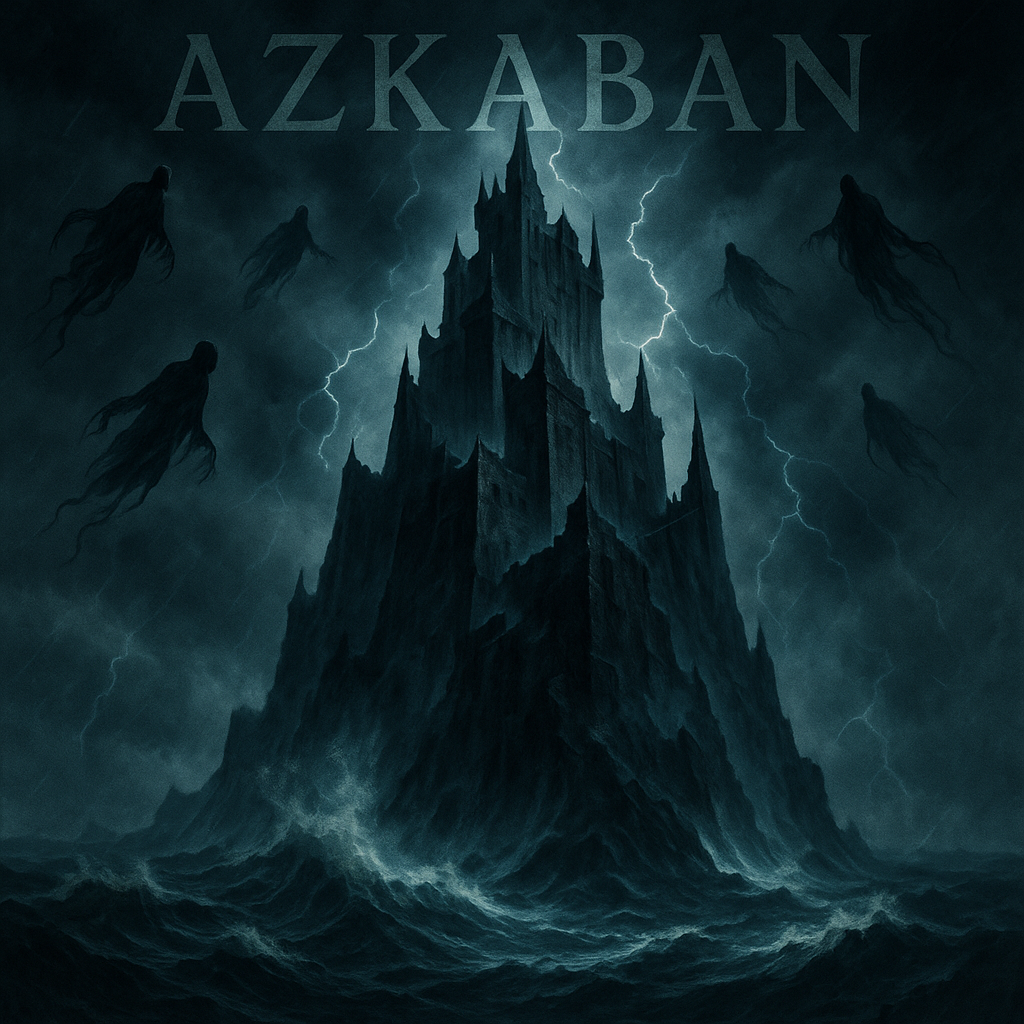 Dementors in the wizarding world guarding Azkaban prison under stormy skies