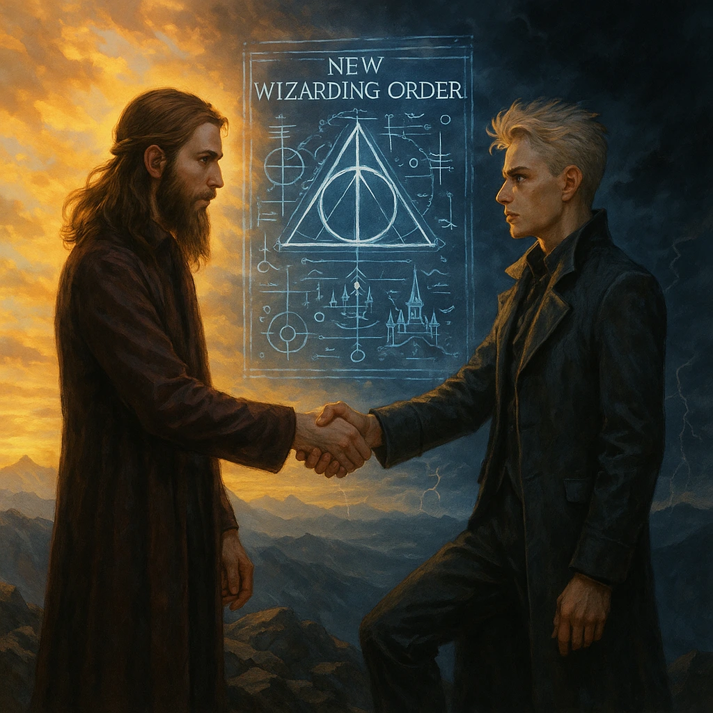 Dumbledore’s Hidden Secrets from his past with Grindelwald visualized through powerful fantasy artwork.