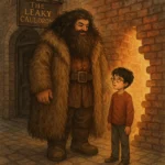 Harry Potter and Hagrid at Leaky Cauldron entrance in Through the Brick Wall