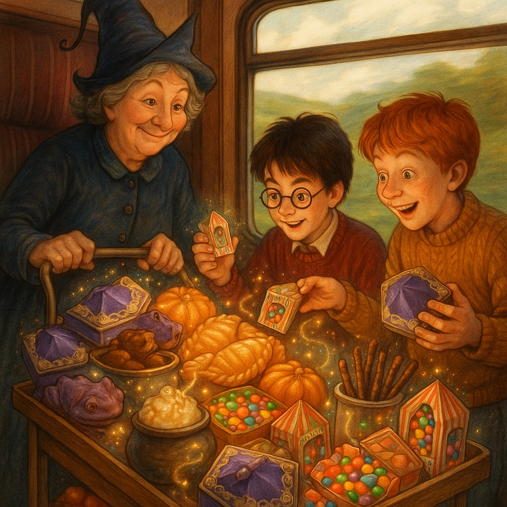 Hogwarts Express sweet trolley with magical wizarding treats