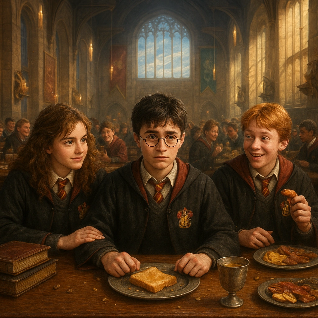Harry Potter Quidditch pre-match breakfast in the Hogwarts Great Hall.