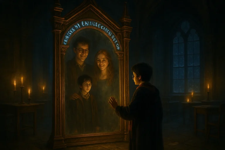 Mirror of Erised showing Harry Potter’s parents in a golden frame at Hogwarts