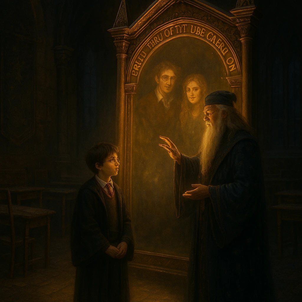 Dumbledore explains the truth of the Mirror of Erised to Harry Potter