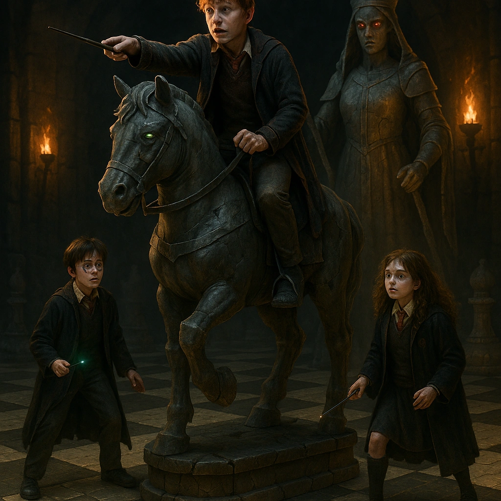 Through the Trapdoor Harry Potter scene of Ron Weasley sacrificing himself in wizard’s chess.