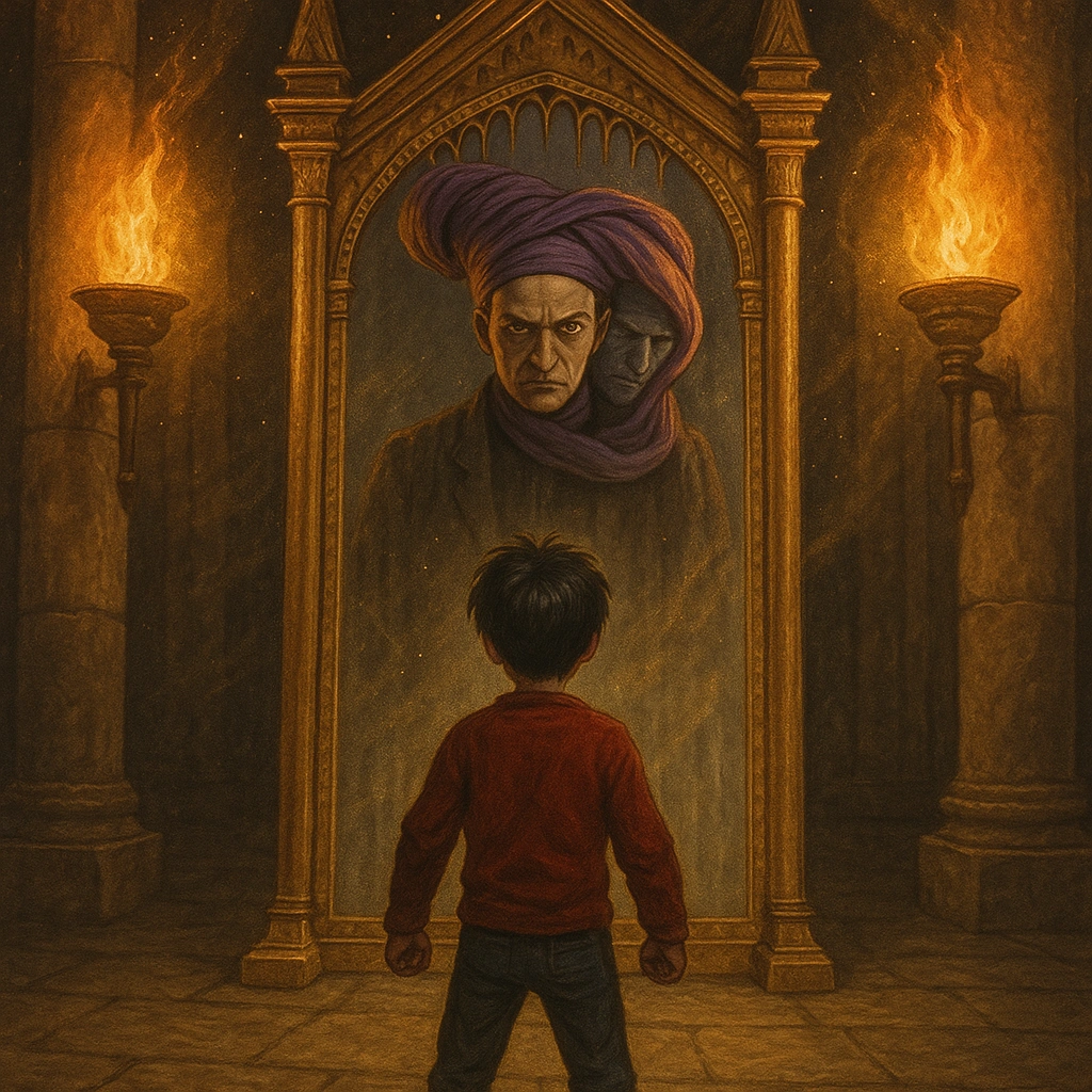 Harry vs Voldemort as Quirrell reveals his true master before the Mirror of Erised