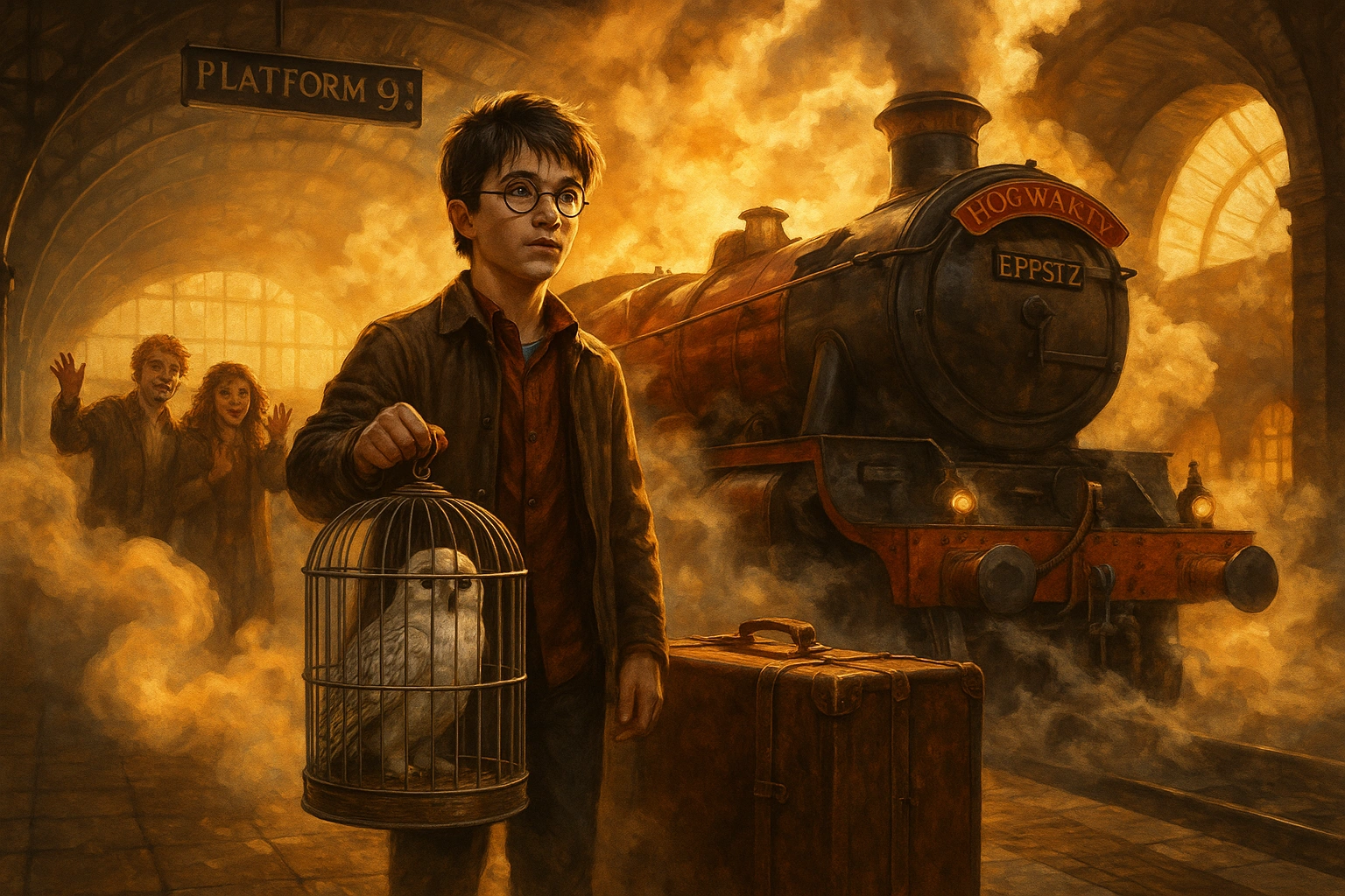 Harry Potter summer holidays begin as Harry stands on Platform Nine and Three-Quarters after his first year.