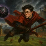 Harry Potter Quidditch pitch chaos with a bewitched Bludger attacking in The Howler & the Bludger chapter