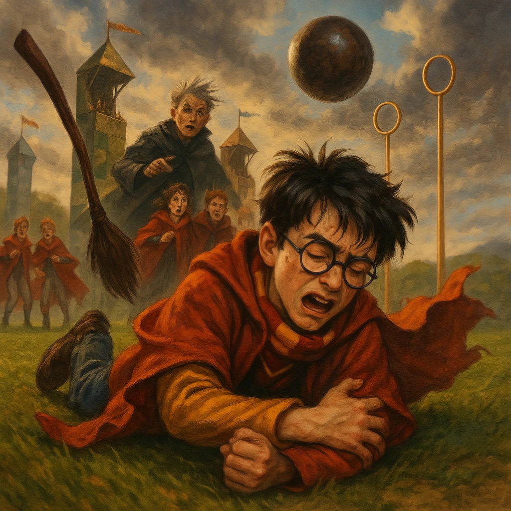 Harry Potter arm injury from bewitched Bludger in The Howler & the Bludger